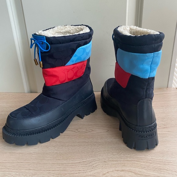 COACH PUFFER SNOW BOOTS COMBAT BOOTS NAVY/ RED Women- SZ 7 - Picture 4 of 14